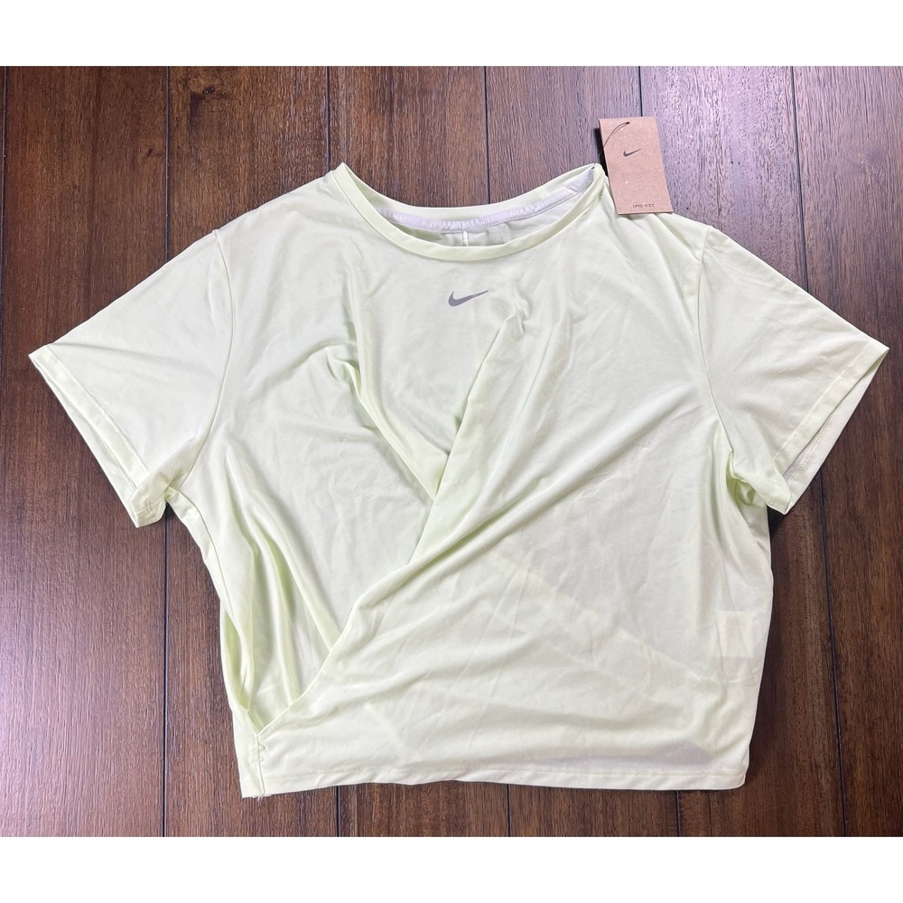 Nike Womens Dri-FIT Wrap Front Training Top Lime Green DD4921-303 XXL